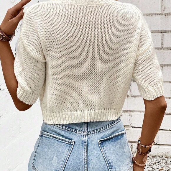 Apricot Casual Women's Short Sleeve Knit Round Neck Pullover Sweater - Picture 3 of 5